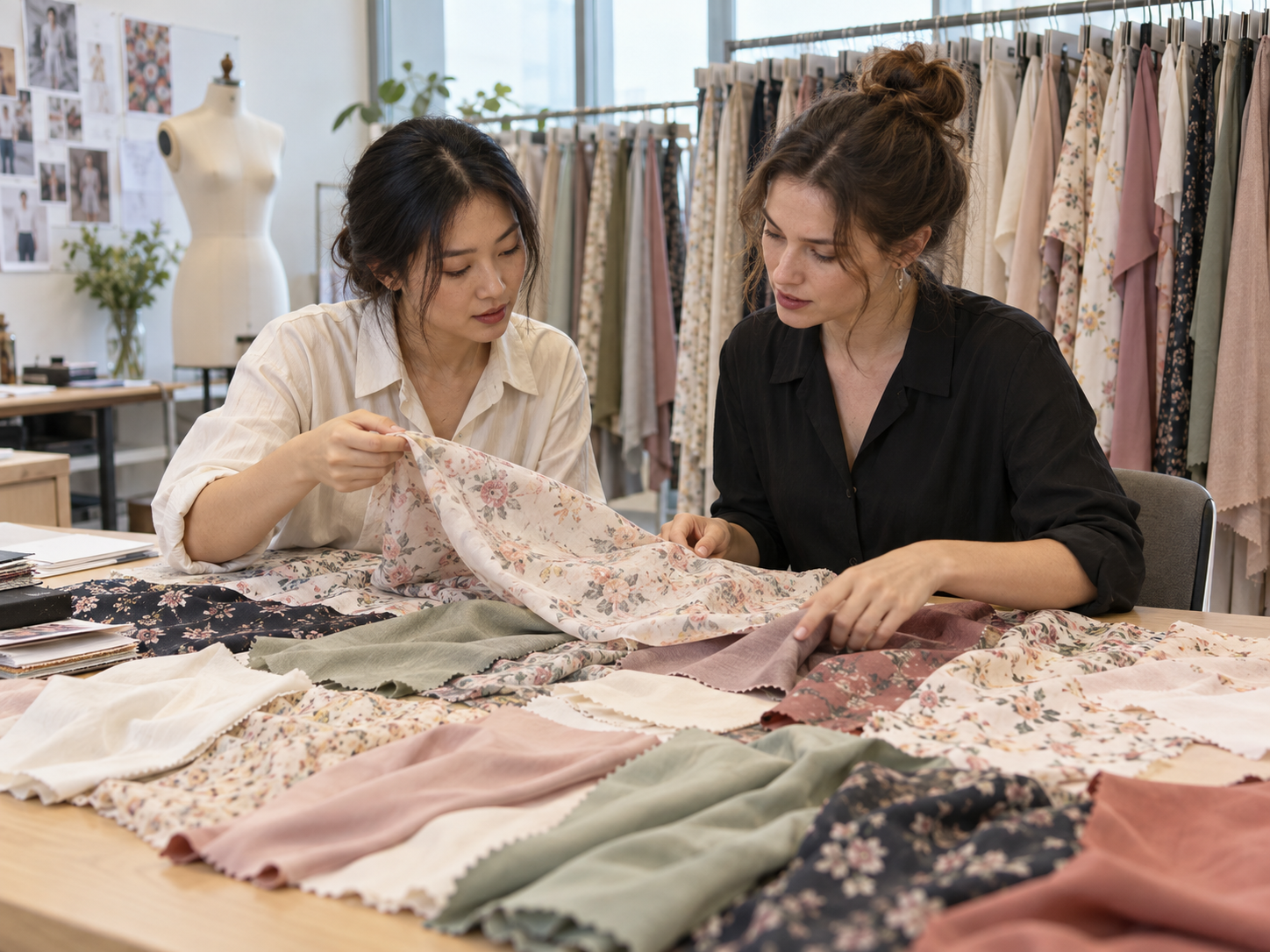 Illustrative woven womenswear sampling studio